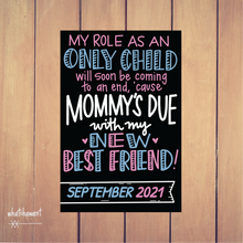 Load image into Gallery viewer, Mommy's Due With My New Best Friend Baby Announcement | Big Brother, Sister | Pregnancy | Instant Digital Download | Photo Prop | Customize