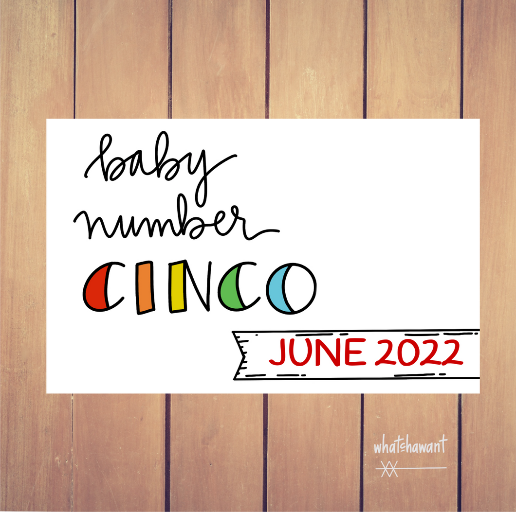 Baby Number Cinco Announcement | Pregnancy, Adoption | Instant Digital Download | 5th Baby | Colorful, Fun | Custom