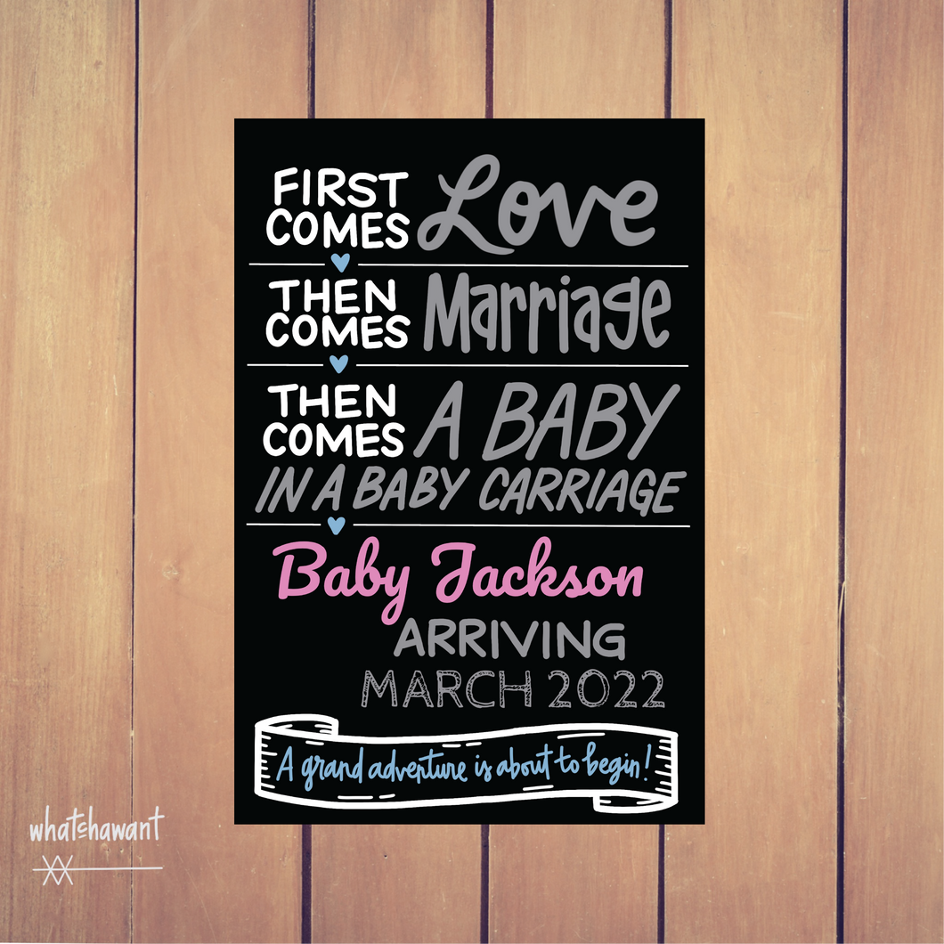 First Comes Love, Baby Carriage | Baby Announcement | Pregnancy, Adoption | Instant Digital Download | Customizable