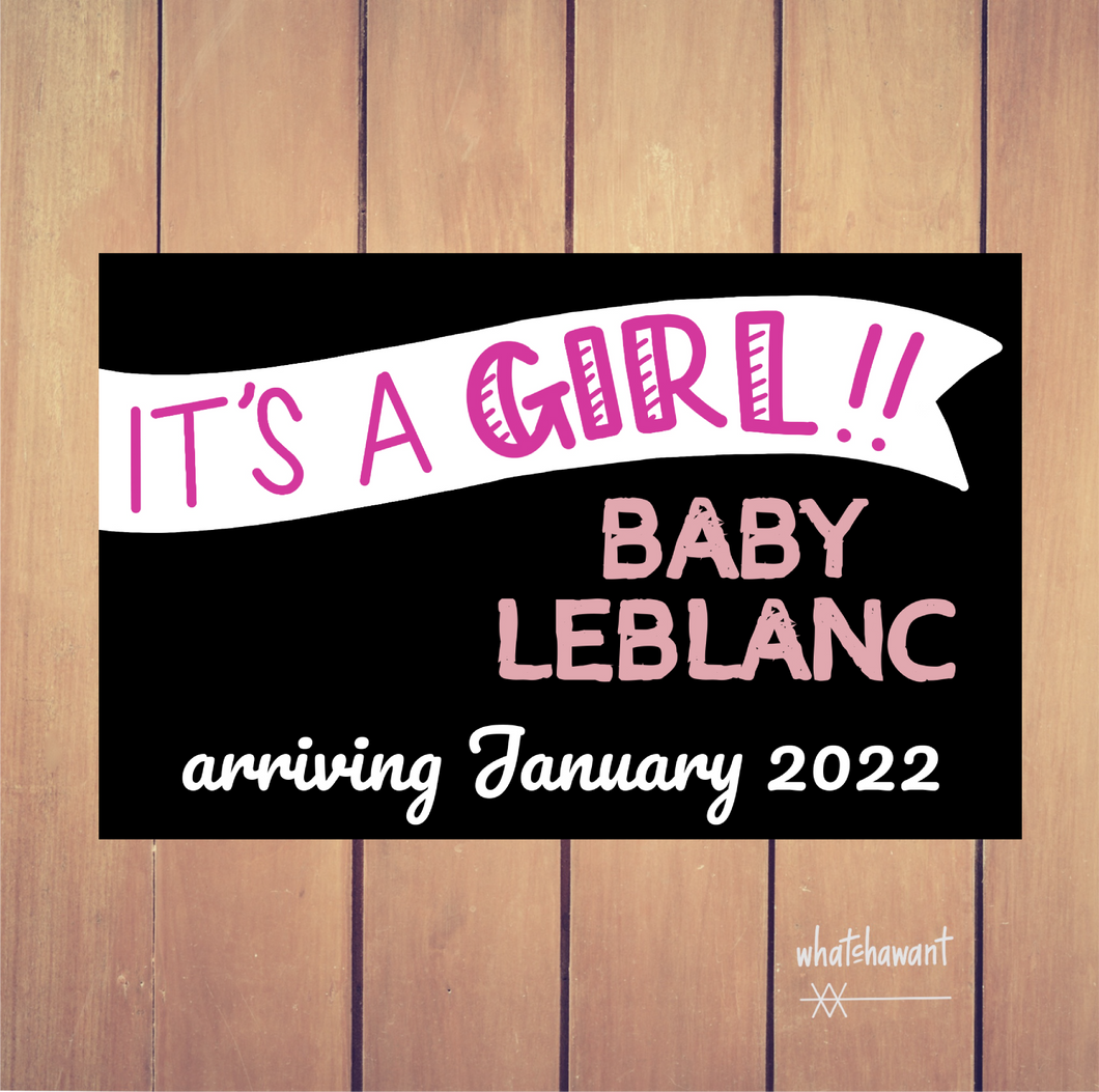 It's A Girl!! Baby Announcement | Pregnancy, Adoption, Gender Reveal | Instant Digital Download | Customizable