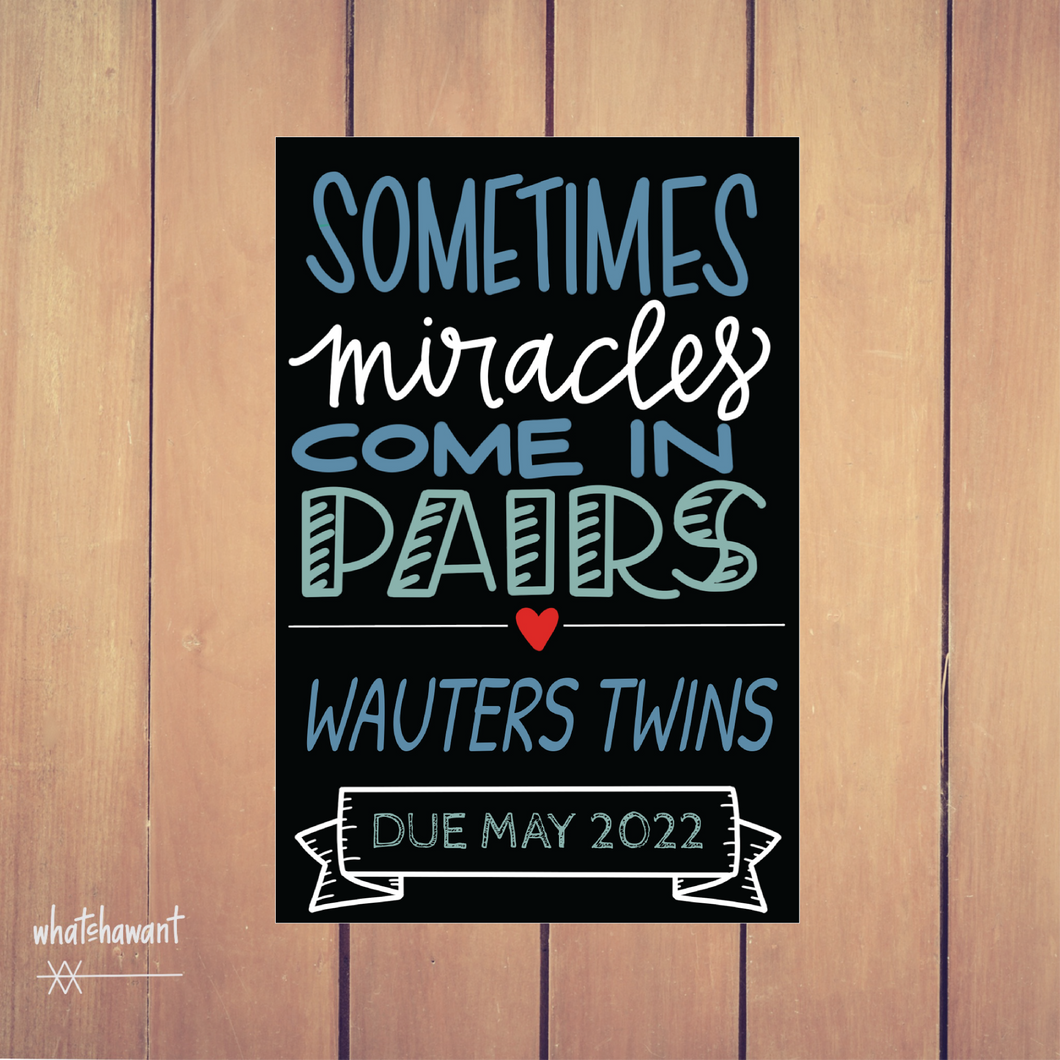 Miracles Come in Pairs | Twins Baby Announcement | Pregnancy, Adoption | Instant Digital Download | Customizable