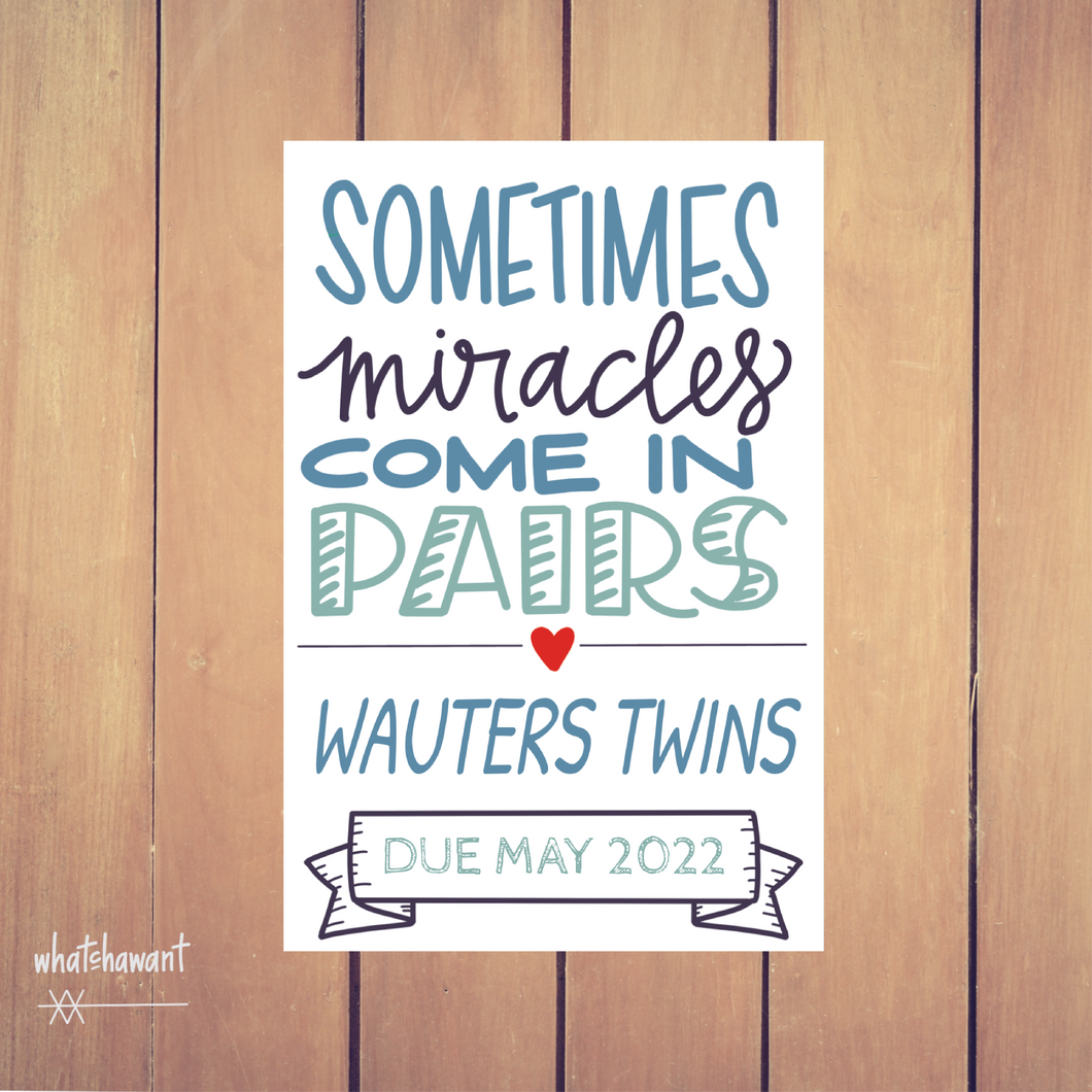 Miracles Come in Pairs | Twins Baby Announcement | Pregnancy, Adoption | Instant Digital Download | Customizable