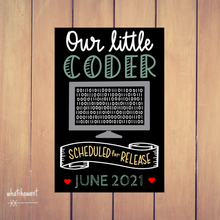 Load image into Gallery viewer, Our Little Coder Baby Announcement | Pregnancy, Adoption | Instant Digital Download | Computer Theme | Custom
