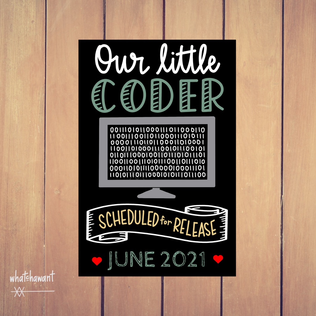 Our Little Coder Baby Announcement | Pregnancy, Adoption | Instant Digital Download | Computer Theme | Custom