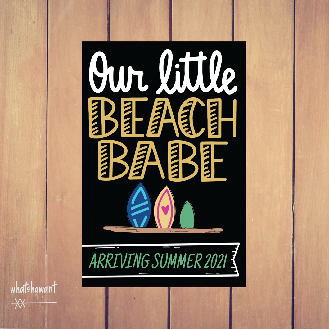 Our Little Beach Babe | Baby Announcement | Pregnancy, Adoption | Instant Digital Download | First Child | Customizable