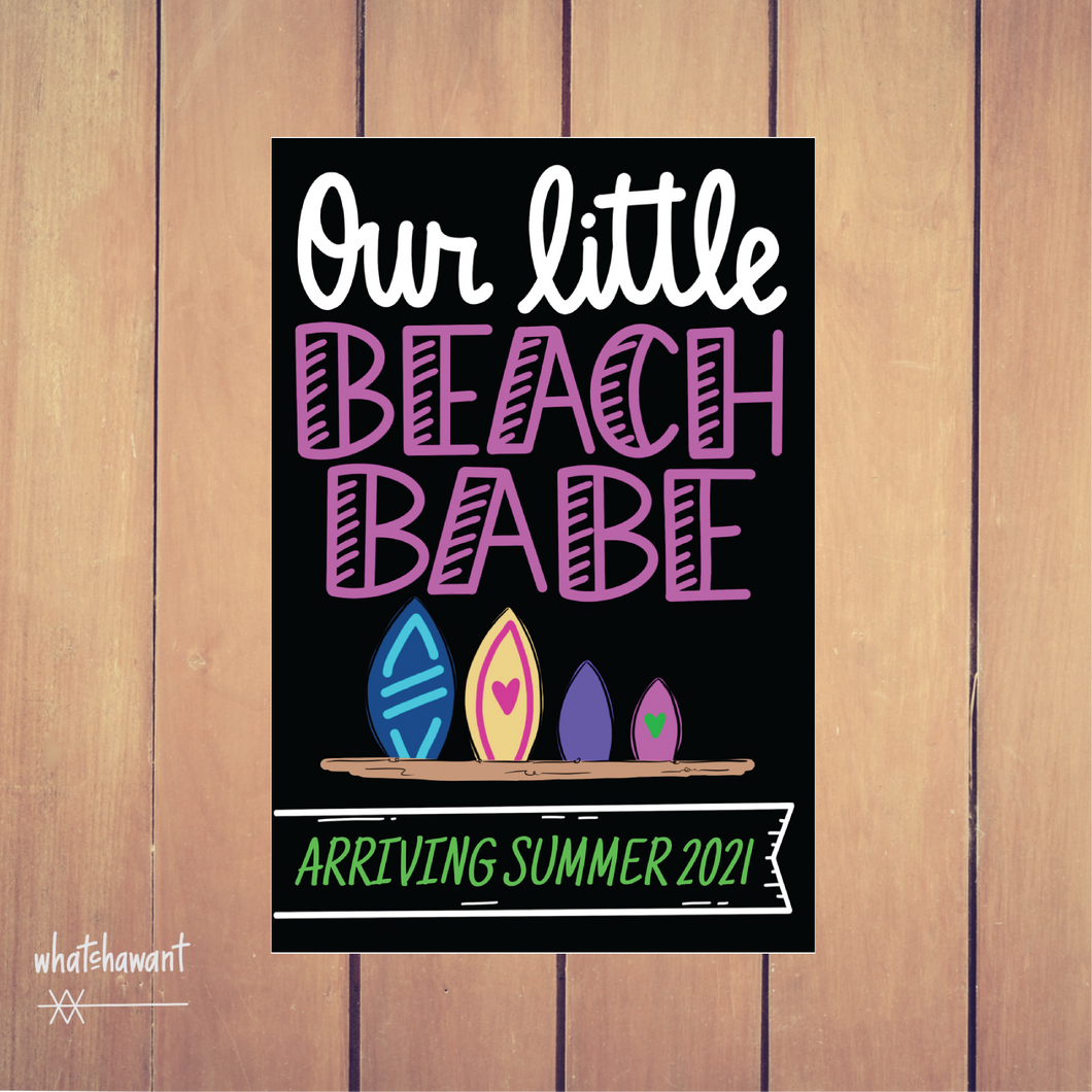 Our Little Beach Babe | Baby Announcement | Pregnancy, Adoption | Instant Digital Download | Second Child | Customize