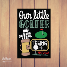 Load image into Gallery viewer, Our Little Golfer Baby Announcement | Pregnancy, Adoption | Instant Digital Download | Golf Theme | Custom
