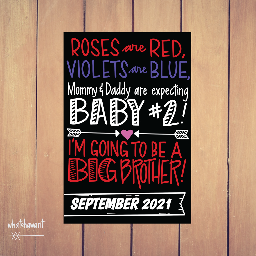 Roses Are Red Baby Announcement | Big Brother | Pregnancy, Adoption | Instant Digital Download | Maternity Photo Prop | Customizable