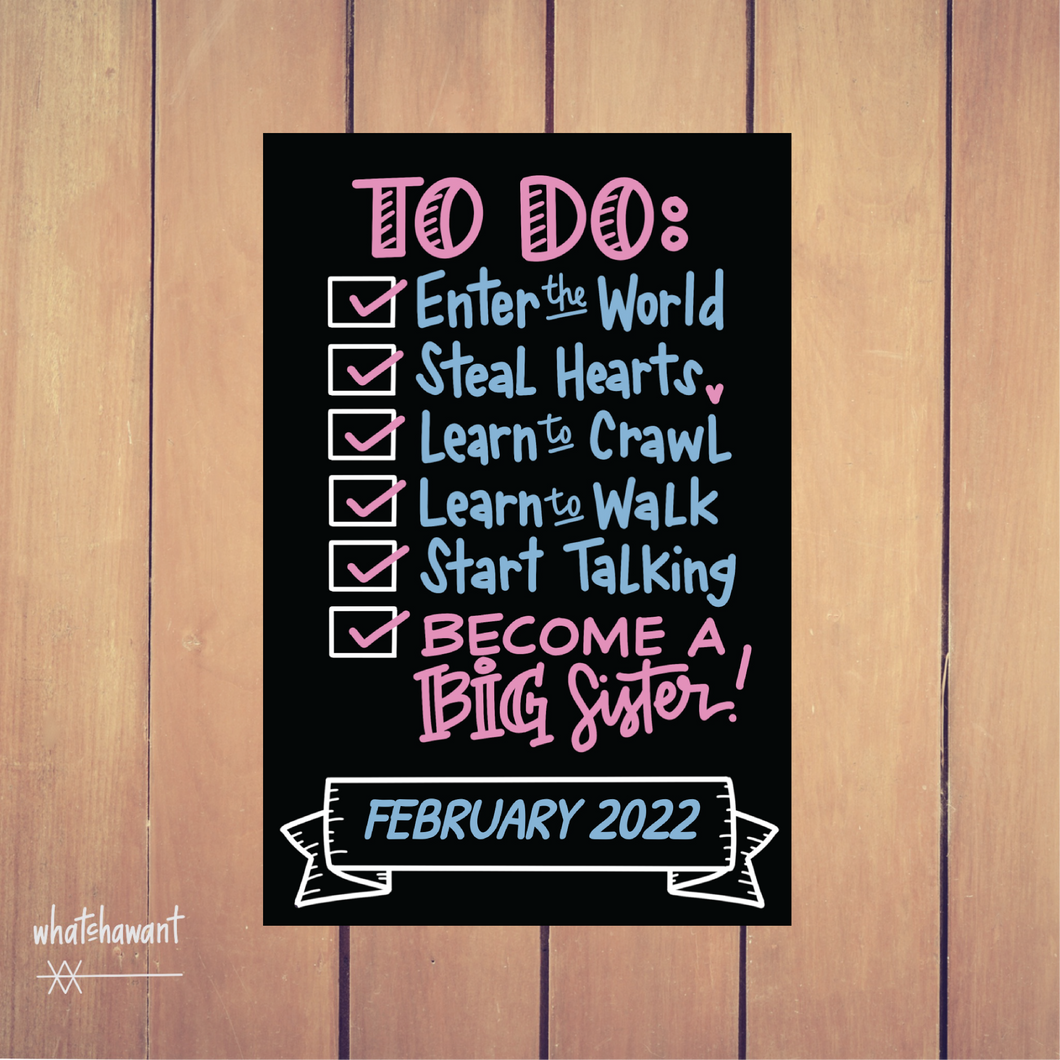To Do List | Become A Big Sister | Baby Announcement | Pregnancy, Adoption | Instant Digital Download | Customizable