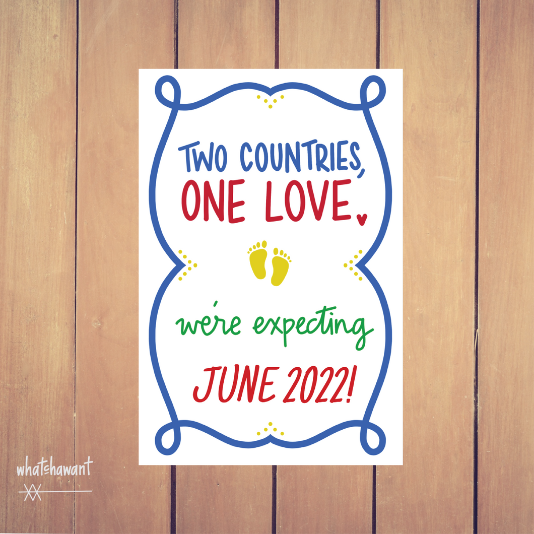 Two Countries, One Love Baby Announcement | Pregnancy, Adoption | Instant Digital Download | Customizable