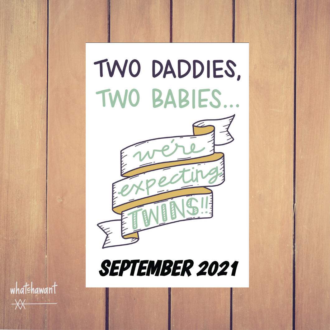 Two Daddies, Two Babies | Twins Announcement | Pregnancy, Adoption | Instant Digital Download | Paternity Photo Prop | Customizable | LGBTQ+