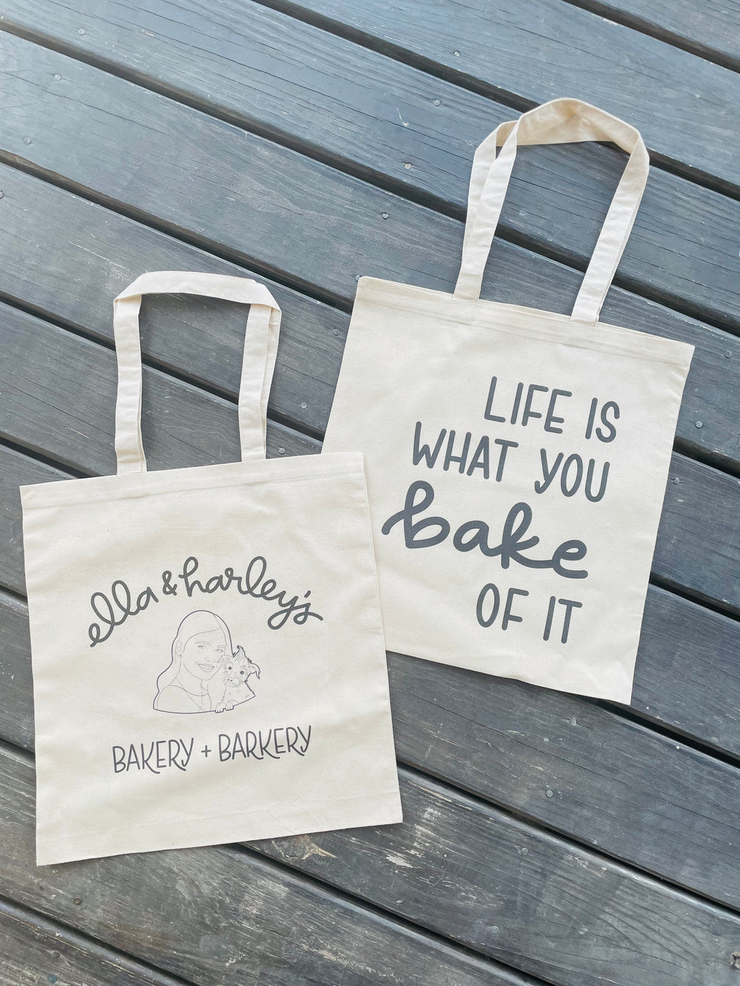 Ella and Harley's Bakery + Barkery Canvas Tote | 2-Sided | Life is What You Bake of It | Limited Edition | Reusable |  14.75x15.5